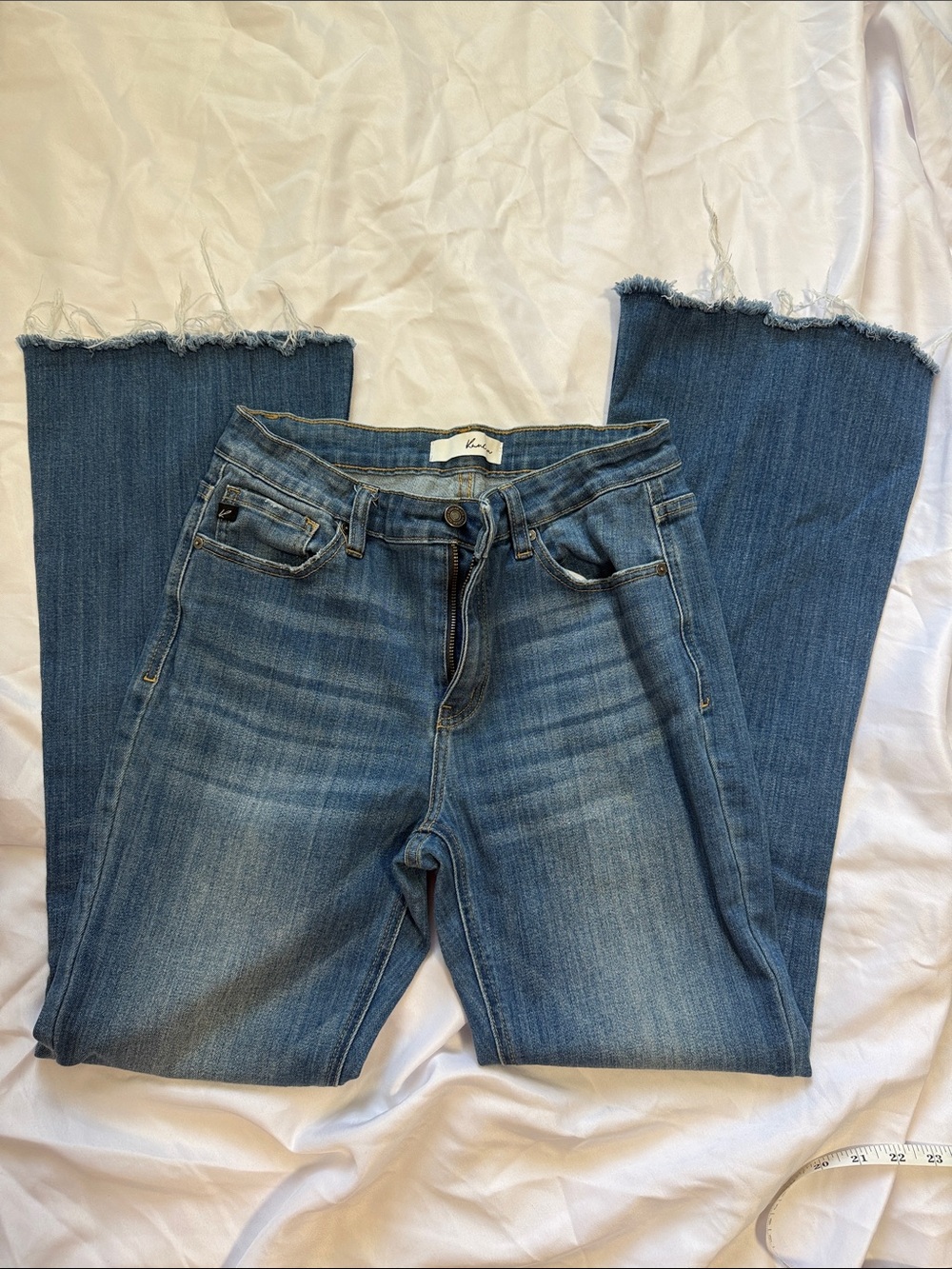 KanCan Medium Blue Boot Cut Jeans with Raw Hem